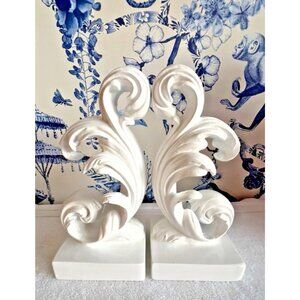 Rococo Baroque Scroll BOOKENDS High Gloss White 8.5"H x 4"W